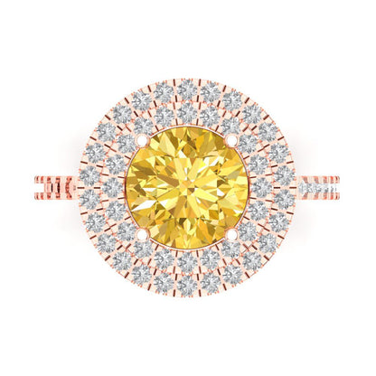 2.6 cttw Zirconia Simulated Yellow Diamond Hidden Halo Engagement Ring - Solid Rose Gold (VVS1, Round Cut,8.0mm)