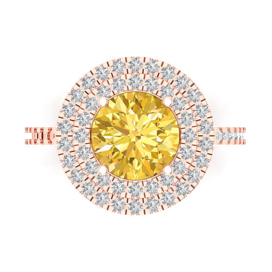 2.6 cttw Zirconia Simulated Yellow Diamond Hidden Halo Engagement Ring - Solid Rose Gold (VVS1, Round Cut,8.0mm)
