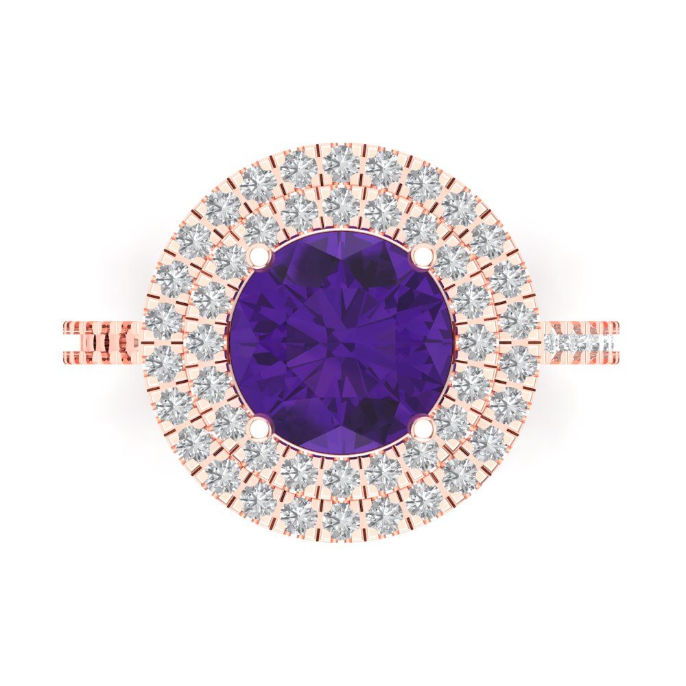 2.6 cttw Natural Amethyst Hidden Halo Engagement Ring - Solid Gold (Round Cut,8.0mm)