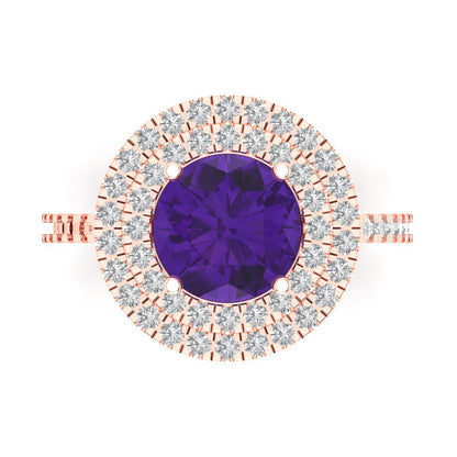 2.6 cttw Natural Amethyst Hidden Halo Engagement Ring - Solid Gold (Round Cut,8.0mm)