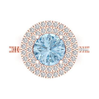 2.6 cttw Natural Aquamarine Hidden Halo Engagement Ring - Solid Gold (Round Cut,8.0mm)