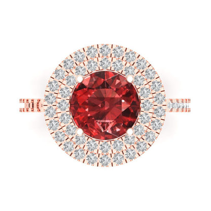 2.6 cttw Natural Garnet Hidden Halo Engagement Ring - Solid Gold (Round Cut,8.0mm)