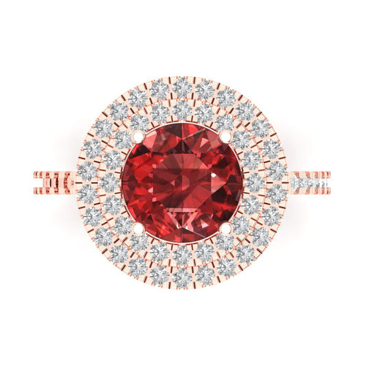 2.6 cttw Natural Garnet Hidden Halo Engagement Ring - Solid Rose Gold (VVS1, Round Cut,8.0mm)