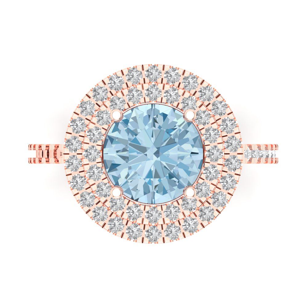 2.6 cttw Zirconia Simulated Blue Diamond Hidden Halo Engagement Ring - Solid Rose Gold (VVS1, Round Cut,8.0mm)