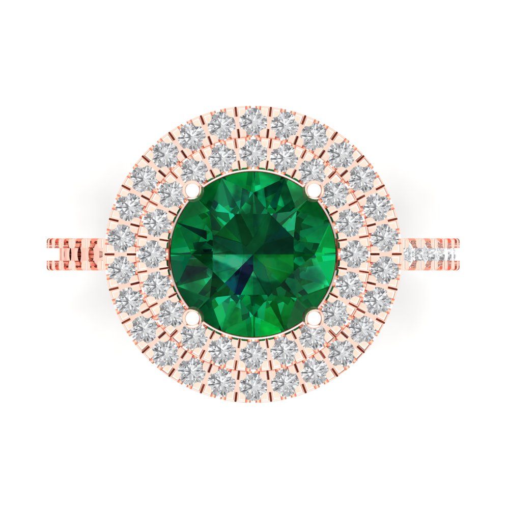 2.6 cttw Simulated Emerald Hidden Halo Engagement Ring - Solid Gold (Round Cut,8.0mm)