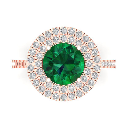 2.6 cttw Simulated Emerald Hidden Halo Engagement Ring - Solid Gold (Round Cut,8.0mm)