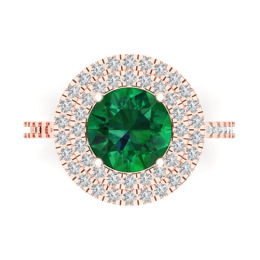 2.6 cttw Simulated Emerald Hidden Halo Engagement Ring - Solid Rose Gold (VVS1, Round Cut,8.0mm)