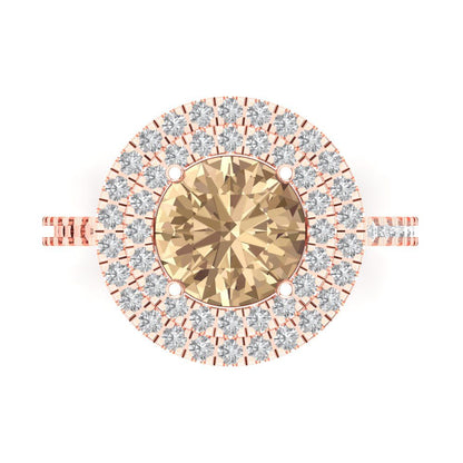 2.6 cttw Yellow Moissanite Hidden Halo Engagement Ring - Solid Gold (Round Cut,8.0mm)