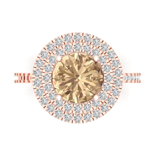 2.6 cttw Yellow Moissanite Hidden Halo Engagement Ring - Solid Rose Gold (VVS1, Round Cut,8.0mm)