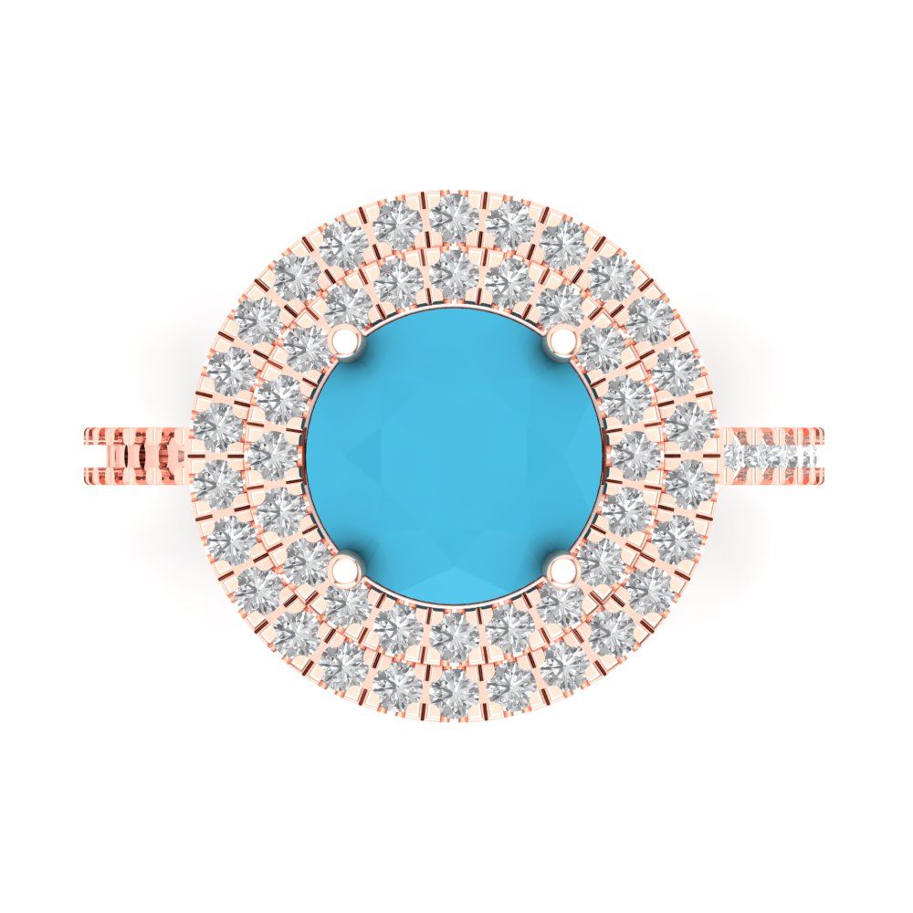 2.6 cttw Simulated Turquoise Hidden Halo Engagement Ring - Solid Rose Gold (VVS1, Round Cut,8.0mm)