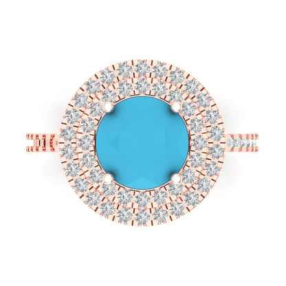 2.6 cttw Simulated Turquoise Hidden Halo Engagement Ring - Solid Rose Gold (VVS1, Round Cut,8.0mm)