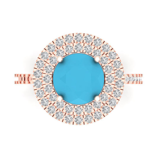 2.6 cttw Simulated Turquoise Hidden Halo Engagement Ring - Solid Rose Gold (VVS1, Round Cut,8.0mm)