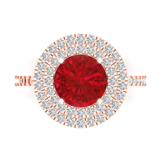 2.6 cttw Simulated Ruby Hidden Halo Engagement Ring - Solid Rose Gold (VVS1, Round Cut,8.0mm)