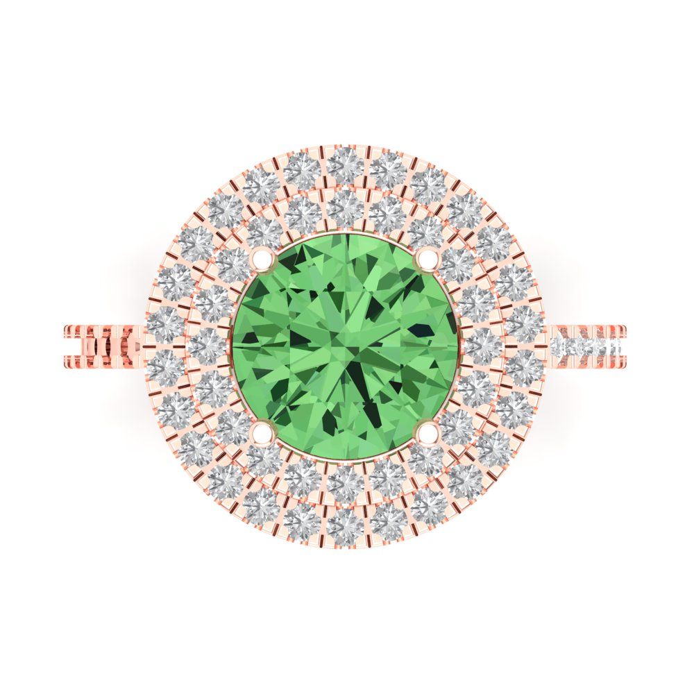2.6 cttw Zirconia Simulated Green Diamond Hidden Halo Engagement Ring - Solid Rose Gold (VVS1, Round Cut,8.0mm)