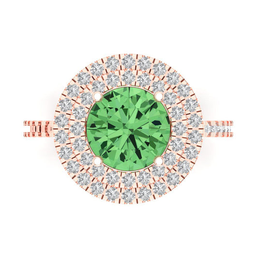 2.6 cttw Zirconia Simulated Green Diamond Hidden Halo Engagement Ring - Solid Rose Gold (VVS1, Round Cut,8.0mm)
