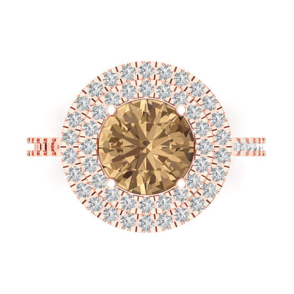 2.6 cttw Zirconia Simulated Champagne Diamond Hidden Halo Engagement Ring - Solid Gold (VVS1, Round Cut,8.0mm)