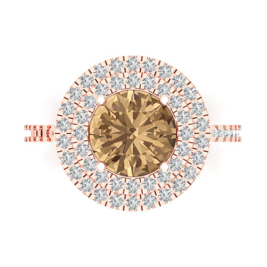 2.6 cttw Zirconia Simulated Champagne Diamond Hidden Halo Engagement Ring - Solid Rose Gold (VVS1, Round Cut,8.0mm)