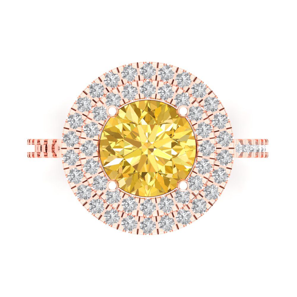 2.6 cttw Natural Citrine Hidden Halo Engagement Ring - Solid Rose Gold (VVS1, Round Cut,8.0mm)