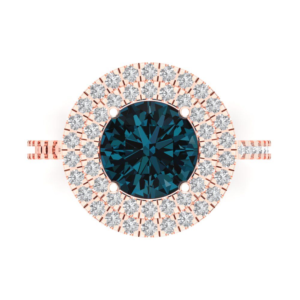 2.6 cttw Natural London Blue Topaz Hidden Halo Engagement Ring - Solid Rose Gold (VVS1, Round Cut,8.0mm)