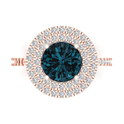 2.6 cttw Natural London Blue Topaz Hidden Halo Engagement Ring - Solid Rose Gold (VVS1, Round Cut,8.0mm)