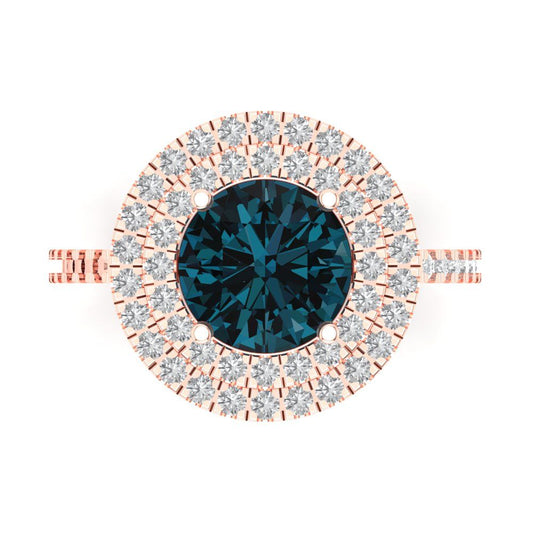 2.6 cttw Natural London Blue Topaz Hidden Halo Engagement Ring - Solid Rose Gold (VVS1, Round Cut,8.0mm)