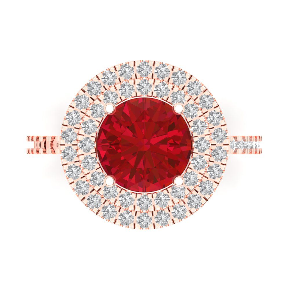 2.6 cttw Simulated Pink Tourmaline Hidden Halo Engagement Ring - Solid Gold (Round Cut,8.0mm)