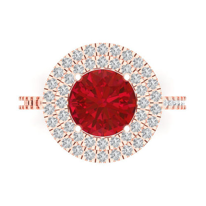 2.6 cttw Simulated Pink Tourmaline Hidden Halo Engagement Ring - Solid Gold (Round Cut,8.0mm)