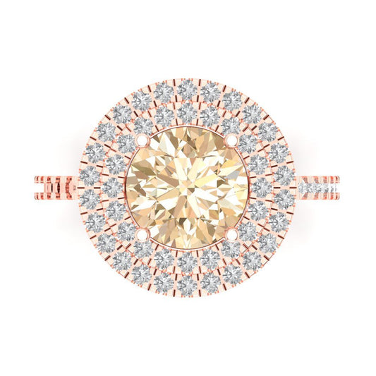 2.6 cttw Natural Morganite Hidden Halo Engagement Ring - Solid Rose Gold (VVS1, Round Cut,8.0mm)