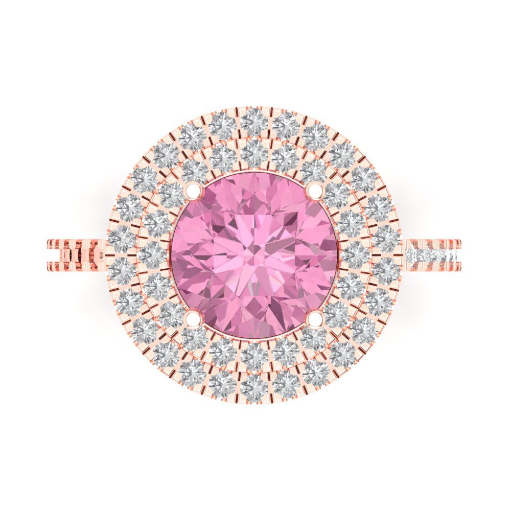 2.6 cttw Zirconia Simulated Pink Diamond Hidden Halo Engagement Ring - Solid Rose Gold (VVS1, Round Cut,8.0mm)