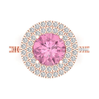 2.6 cttw Zirconia Simulated Pink Diamond Hidden Halo Engagement Ring - Solid Rose Gold (VVS1, Round Cut,8.0mm)