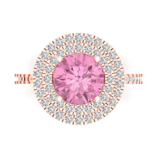 2.6 cttw Zirconia Simulated Pink Diamond Hidden Halo Engagement Ring - Solid Rose Gold (VVS1, Round Cut,8.0mm)