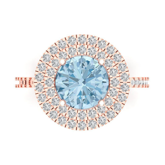 2.6 cttw Natural Sky Blue Topaz Hidden Halo Engagement Ring - Solid Rose Gold (VVS1, Round Cut,8.0mm)