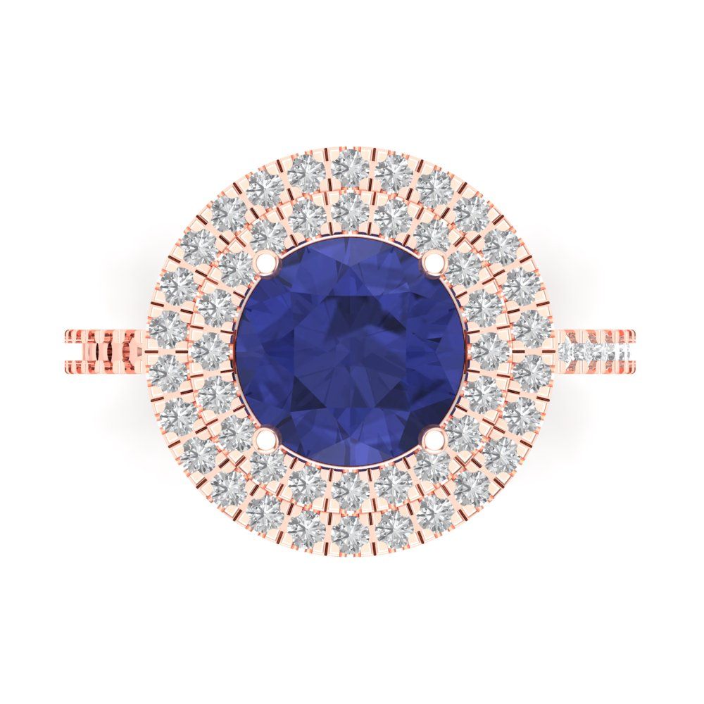 2.6 cttw Simulated Tanzanite Hidden Halo Engagement Ring - Solid Rose Gold (VVS1, Round Cut,8.0mm)