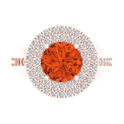 2.6 cttw Zirconia Simulated Red Diamond Hidden Halo Engagement Ring - Solid Gold (VVS1, Round Cut,8.0mm)
