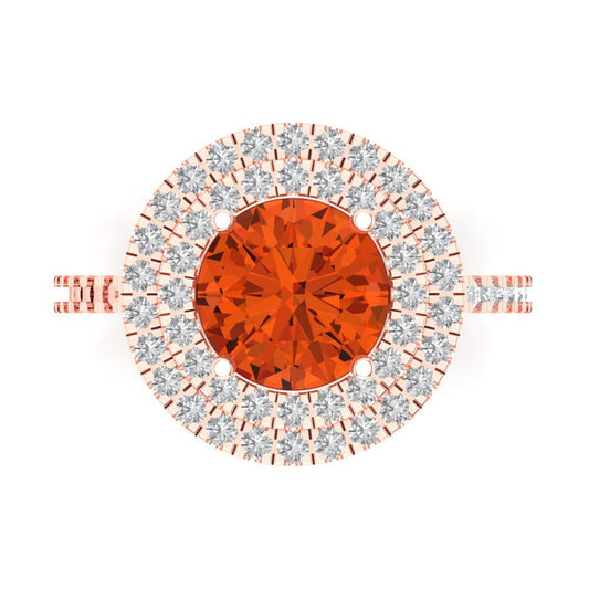 2.6 cttw Zirconia Simulated Red Diamond Hidden Halo Engagement Ring - Solid Rose Gold (VVS1, Round Cut,8.0mm)