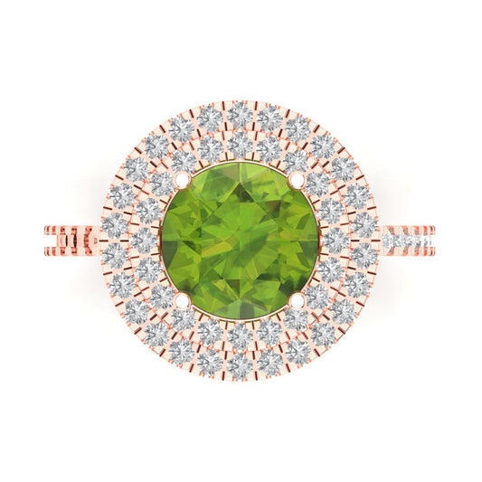 2.6 cttw Natural Peridot Hidden Halo Engagement Ring - Solid Rose Gold (VVS1, Round Cut,8.0mm)