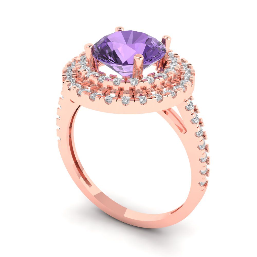 2.6 cttw Simulated Alexandrite Hidden Halo Engagement Ring - Solid Gold (Round Cut,8.0mm)