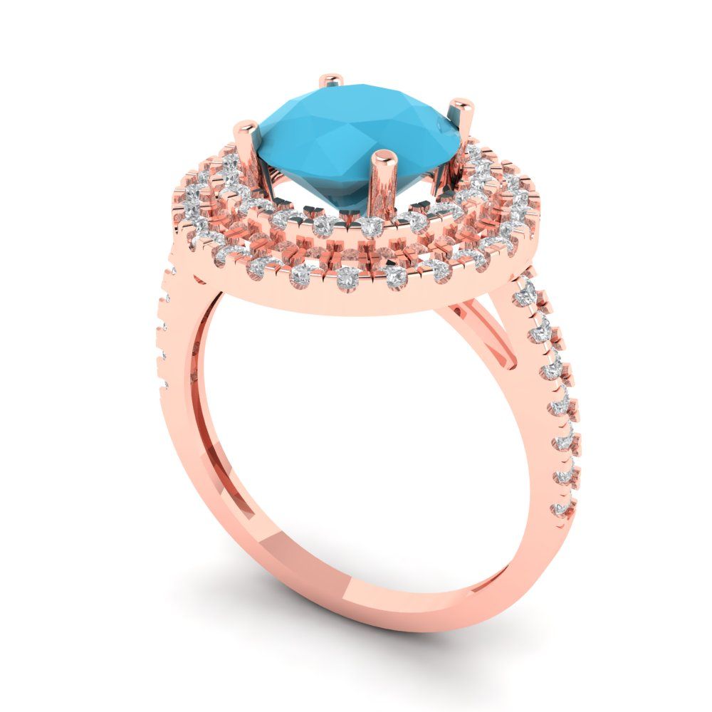 2.6 cttw Simulated Turquoise Hidden Halo Engagement Ring - Solid Rose Gold (VVS1, Round Cut,8.0mm)