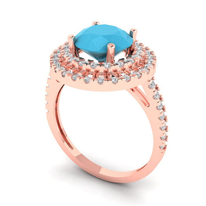 2.6 cttw Simulated Turquoise Hidden Halo Engagement Ring - Solid Rose Gold (VVS1, Round Cut,8.0mm)