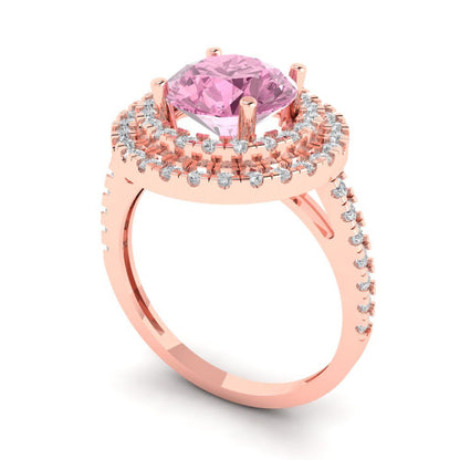 2.6 cttw Zirconia Simulated Pink Diamond Hidden Halo Engagement Ring - Solid Rose Gold (VVS1, Round Cut,8.0mm)