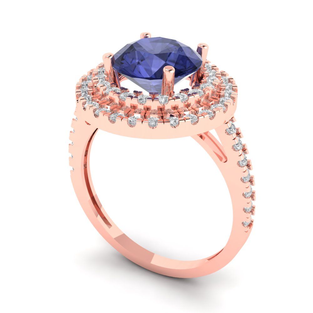 2.6 cttw Simulated Tanzanite Hidden Halo Engagement Ring - Solid Rose Gold (VVS1, Round Cut,8.0mm)