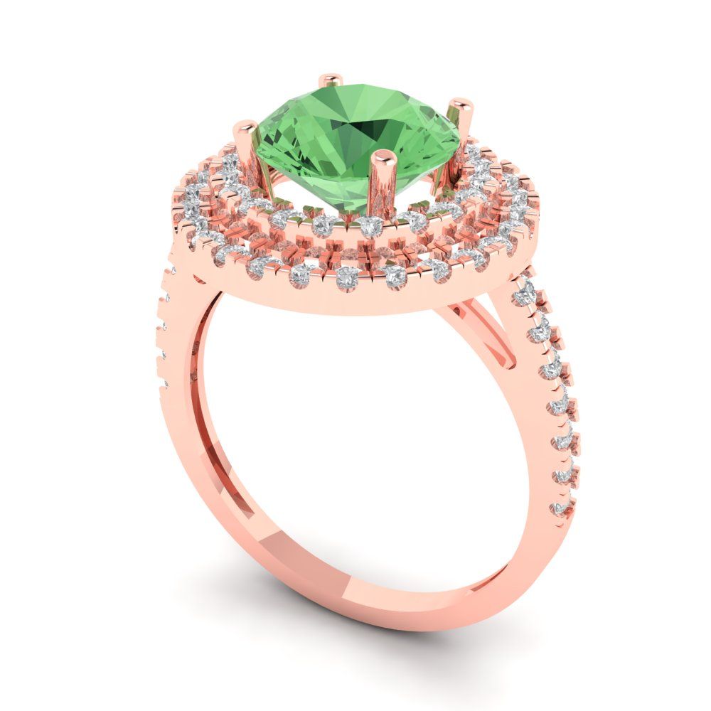 2.6 cttw Zirconia Simulated Green Diamond Hidden Halo Engagement Ring - Solid Rose Gold (VVS1, Round Cut,8.0mm)