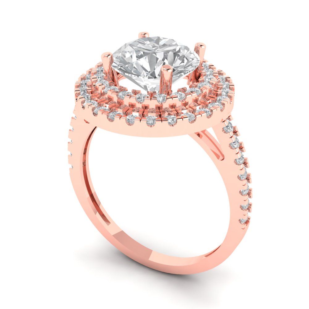 2.6 cttw Moissanite Hidden Halo Engagement Ring - Solid Rose Gold (VVS1, Round Cut,8.0mm)
