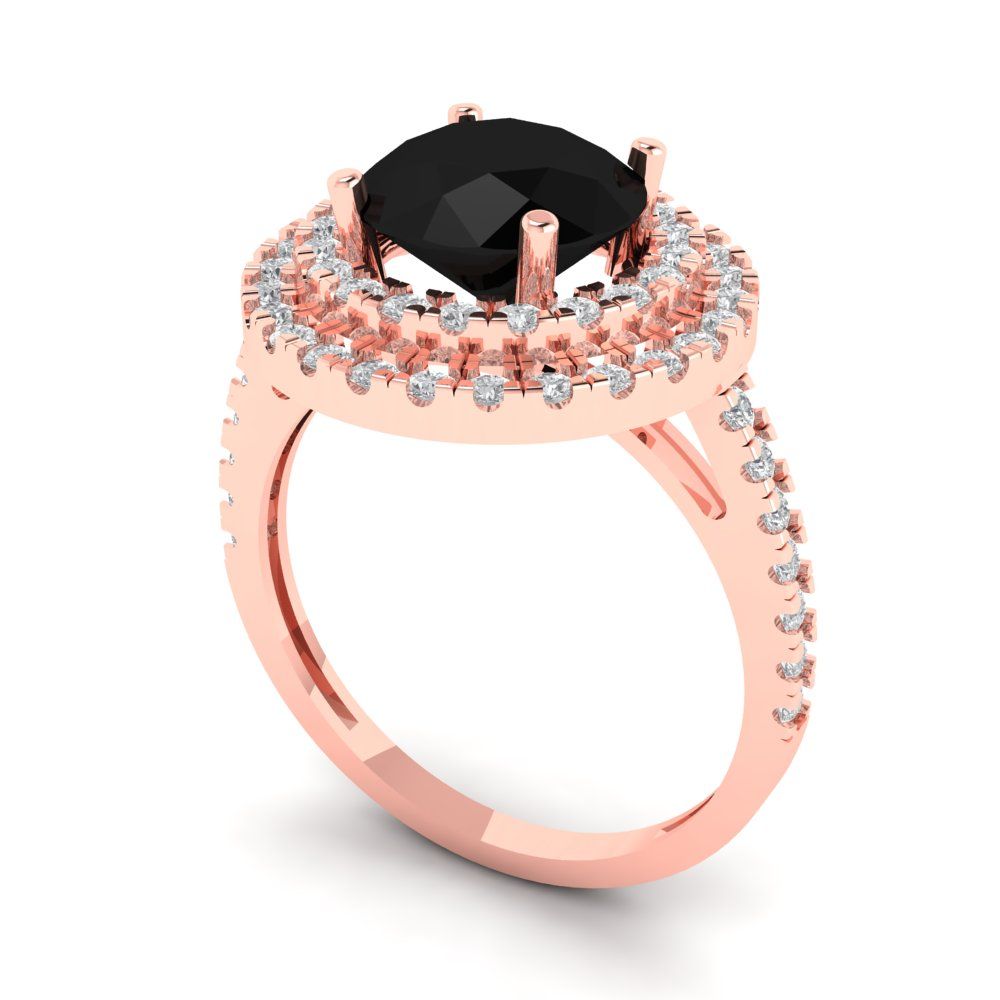 2.6 cttw Natural Onyx Hidden Halo Engagement Ring - Solid Gold (Round Cut,8.0mm)