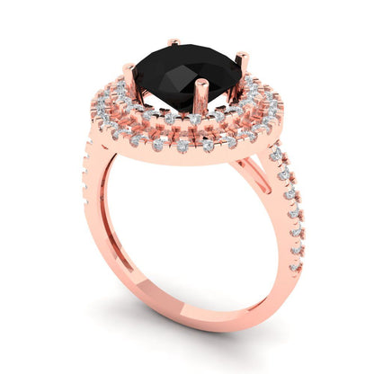 2.6 cttw Natural Onyx Hidden Halo Engagement Ring - Solid Gold (Round Cut,8.0mm)