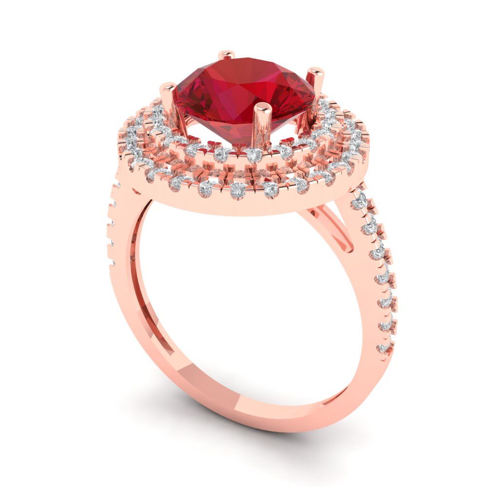 2.6 cttw Simulated Ruby Hidden Halo Engagement Ring - Solid Gold (Round Cut,8.0mm)