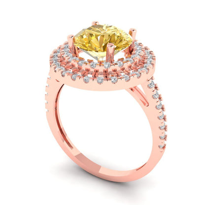 2.6 cttw Zirconia Simulated Yellow Diamond Hidden Halo Engagement Ring - Solid Rose Gold (VVS1, Round Cut,8.0mm)
