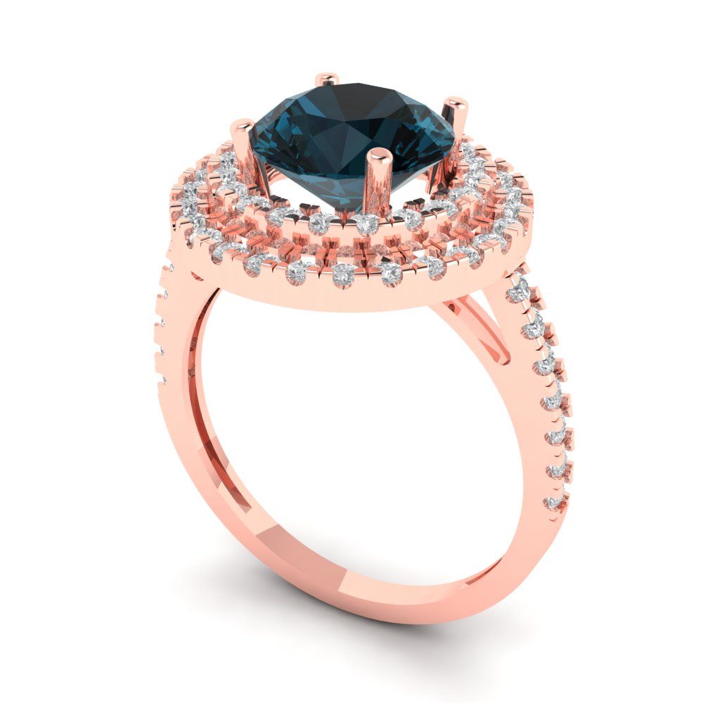 2.6 cttw Natural London Blue Topaz Hidden Halo Engagement Ring - Solid Rose Gold (VVS1, Round Cut,8.0mm)