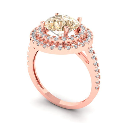 2.6 cttw Natural Morganite Hidden Halo Engagement Ring - Solid Rose Gold (VVS1, Round Cut,8.0mm)