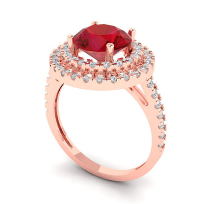 2.6 cttw Simulated Pink Tourmaline Hidden Halo Engagement Ring - Solid Gold (Round Cut,8.0mm)